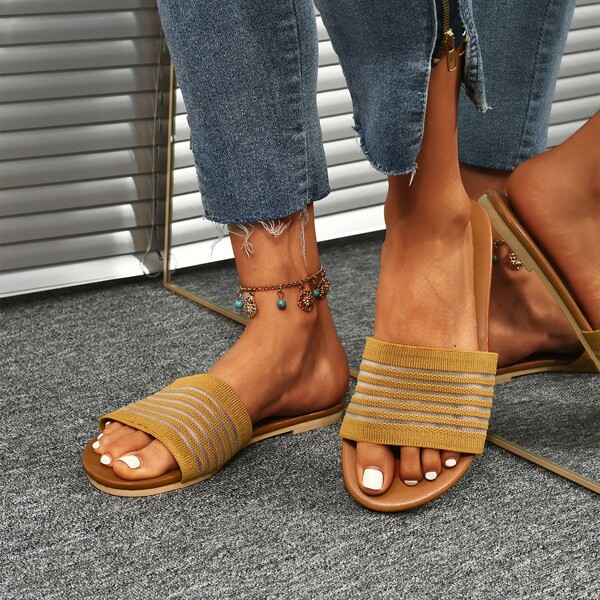 

Striped Graphic Slide Sandals, Yellow