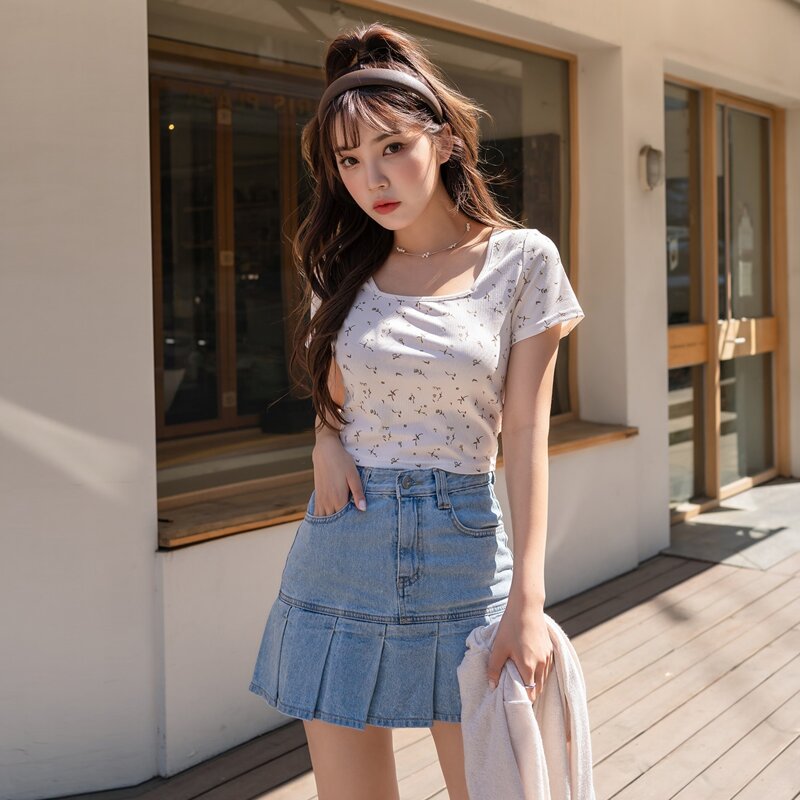

Square Neck Ditsy Floral Tee, White