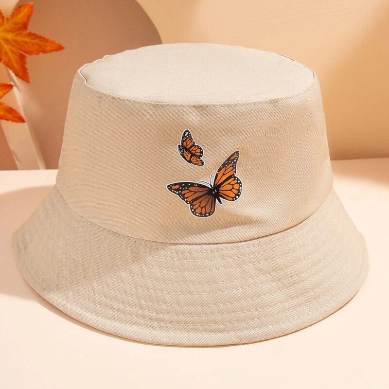 

Butterfly Graphic Bucket Hat, Beige