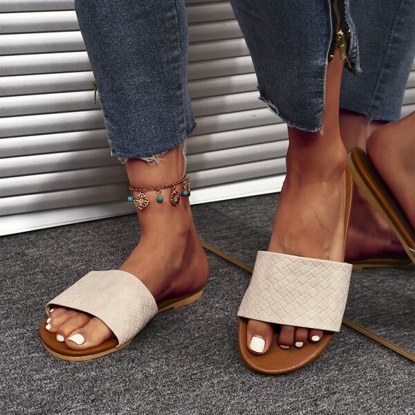 

Minimalist Braided Design Slide Sandals, Beige
