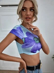 SHEIN Unity Floral Print Crop Top - Multicolor - View 4