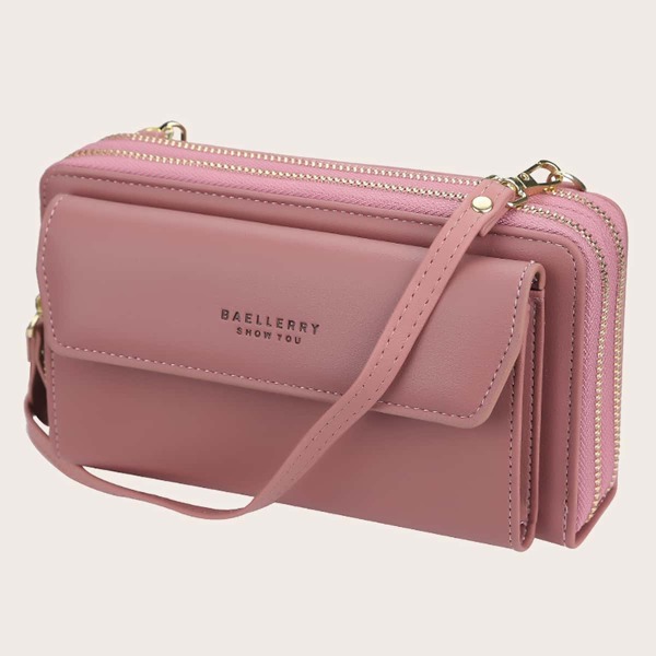 

Letter Graphic Pocket Front Crossbody Bag, Dusty pink