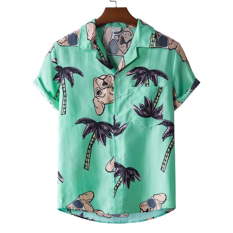 

Guys Dog & Coconut Tree Graphic Button Front Shirt, Green