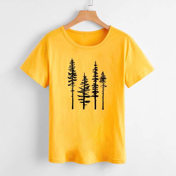 

Plus Tree Print Short Sleeve Tee, Yellow