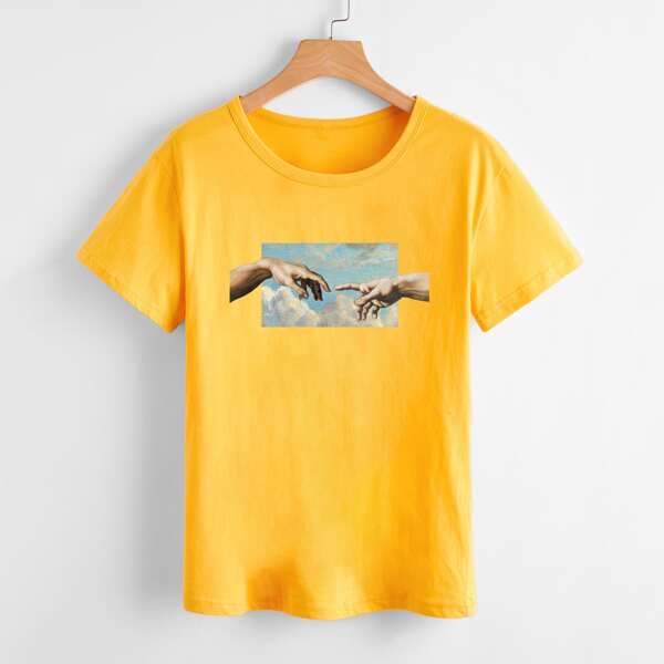 

Plus Hands Print Short Sleeve Tee, Yellow