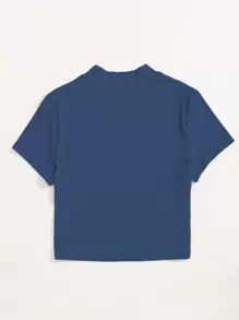 SHEIN MOOSTA Mock Neck Rib Knit Tee