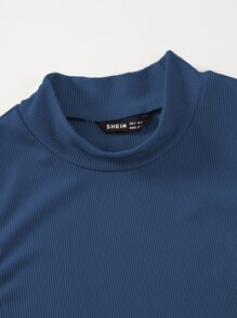 SHEIN MOOSTA Mock Neck Rib Knit Tee