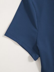 SHEIN MOOSTA Mock Neck Rib Knit Tee