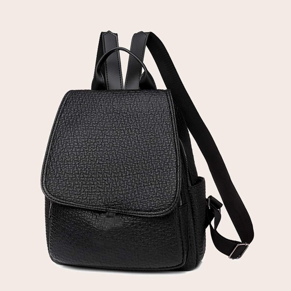 

Textured Flap Backpack, Black