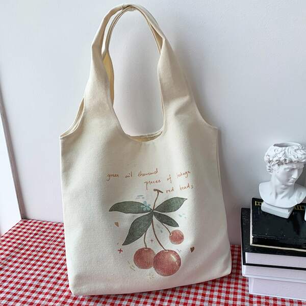 

Fruit Graphic Shopper Bag, Beige