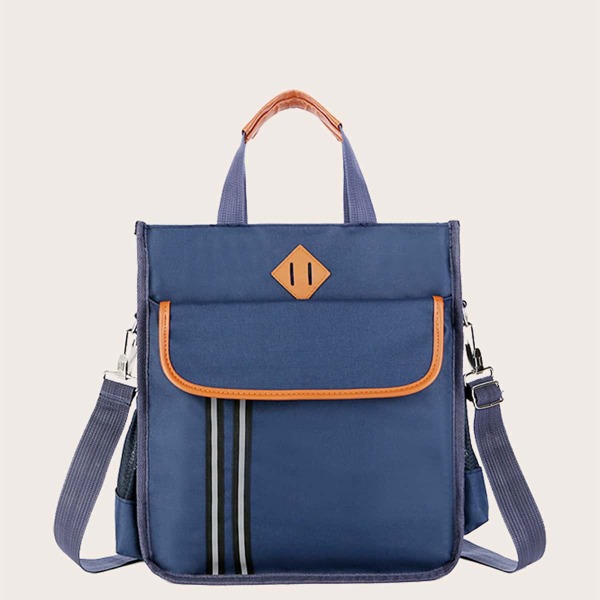 

Striped Pocket Front Tote Bag, Blue