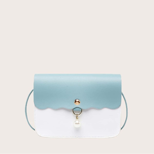 

Girls Faux Pearl Decor Two Tone Crossbody Bag, Blue