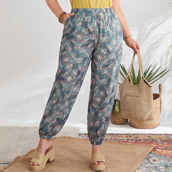 

Plus Allover Print Tapered Pants, Multicolor