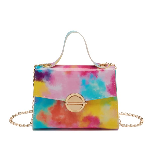 

Tie Dye Push Lock Flap Chain Bag, Multicolor