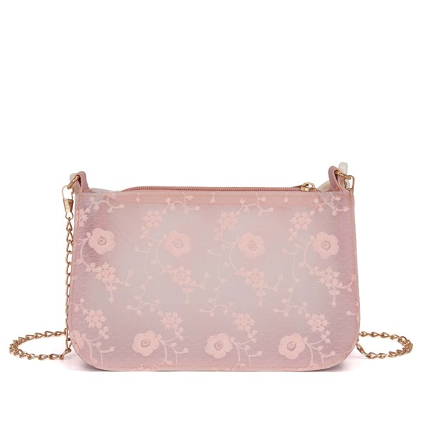 

Floral Embroidered Chain Satchel Bag, Pink