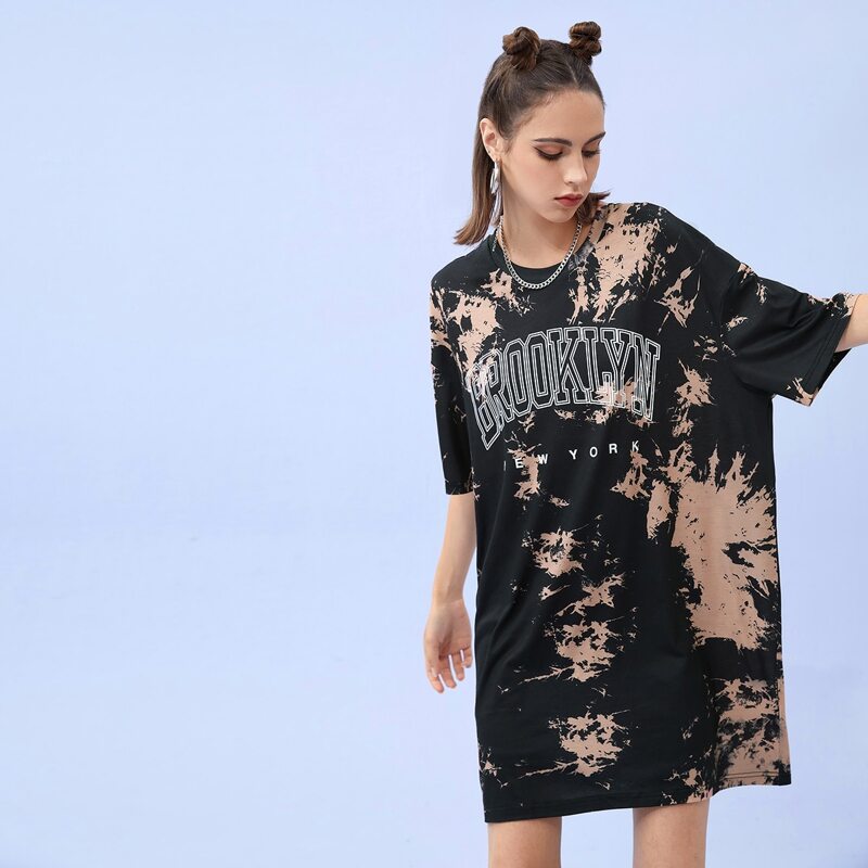 

Letter Tie Dye Tee Dress, Multicolor