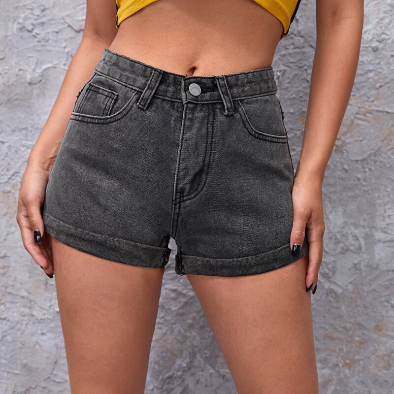 

High Waist Denim Shorts, Grey