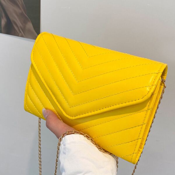 

Chevron Flap Chain Bag, Yellow