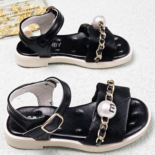 

Toddler Girls Faux Pearl & Chain Decor Sandals, Black