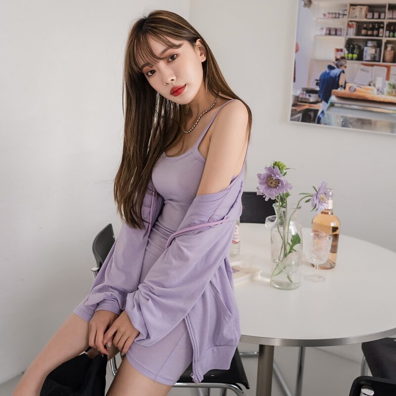 

Cami Bodycon Dress & Zip Up Hooded Jacket, Purple