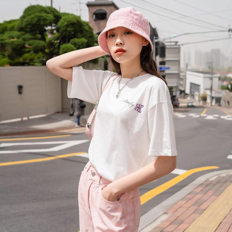

Slogan And Butterfly Print Tee, White