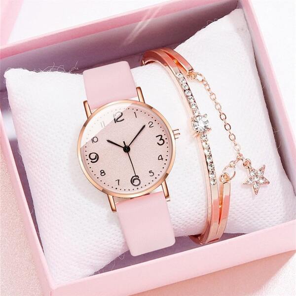 

1pc Round Pointer Quartz Watch & 1pc Bracelet