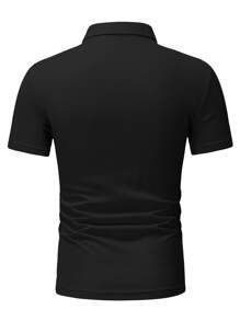 Manfinity Homme Hombres Camisa polo unicolor con botón - Negro - Ver 2