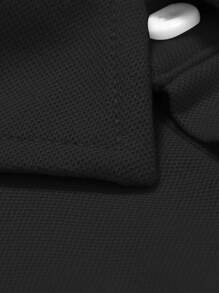 Manfinity Homme Hombres Camisa polo unicolor con botón - Negro - Ver 3