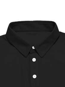 Manfinity Homme Hombres Camisa polo unicolor con botón - Negro - Ver 4