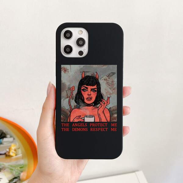 

Чехол для iPhone с текстовым и мультипликационным принтом, Многоцветный