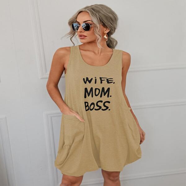 

Letter Graphic Tank Dress, Khaki