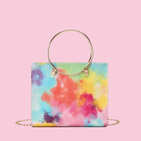 

Ring Handle Tie Dye Chain Bag, Multicolor