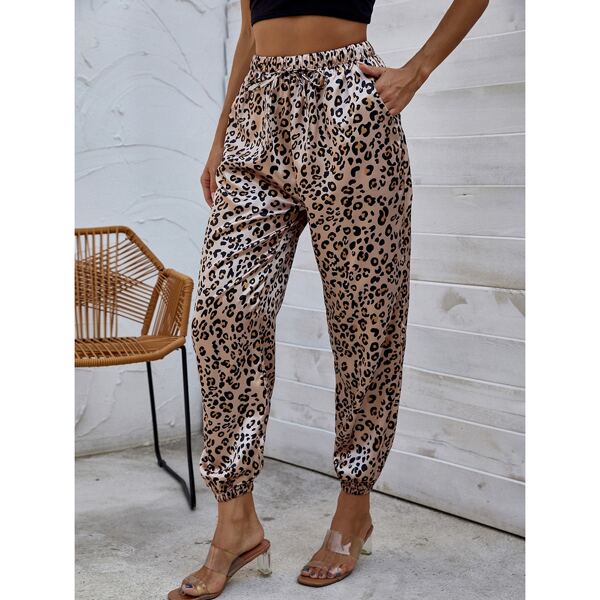 

Leopard Print Slant Pocket Tapered Pants, Multicolor