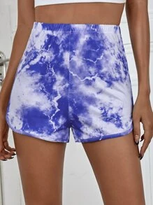 Shorts De Cintura Elástica Con Estampado Tie-dye - Azul y blanco - Ver 1