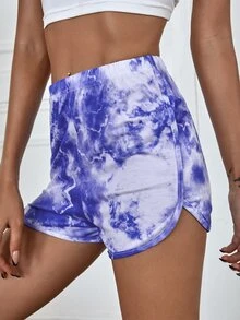 Shorts De Cintura Elástica Con Estampado Tie-dye - Azul y blanco - Ver 3