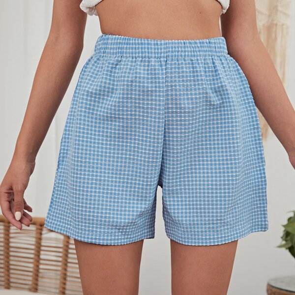 

Plaid Wide Leg Shorts, Blue