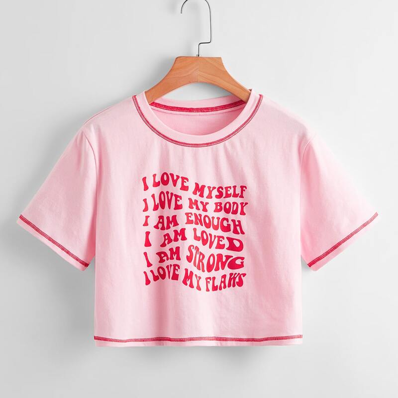 

Stitching Trim Letter Crop Tee, Baby pink