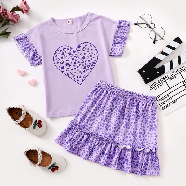 

Toddler Girls Heart Tee & Ruffle Hem Skirt, Lilac purple