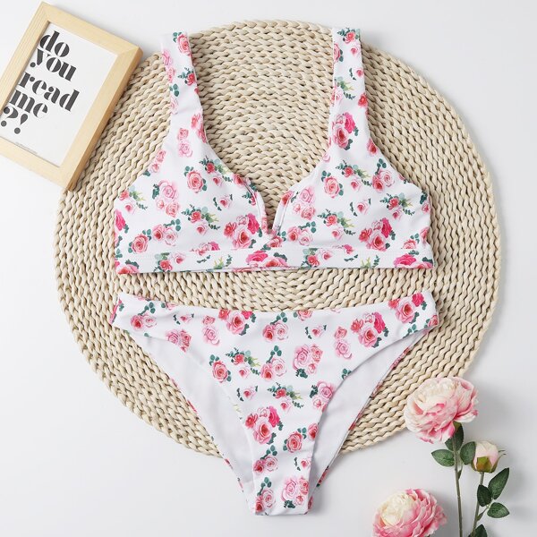 

Random Floral Print Bikini Swimsuit, Multicolor