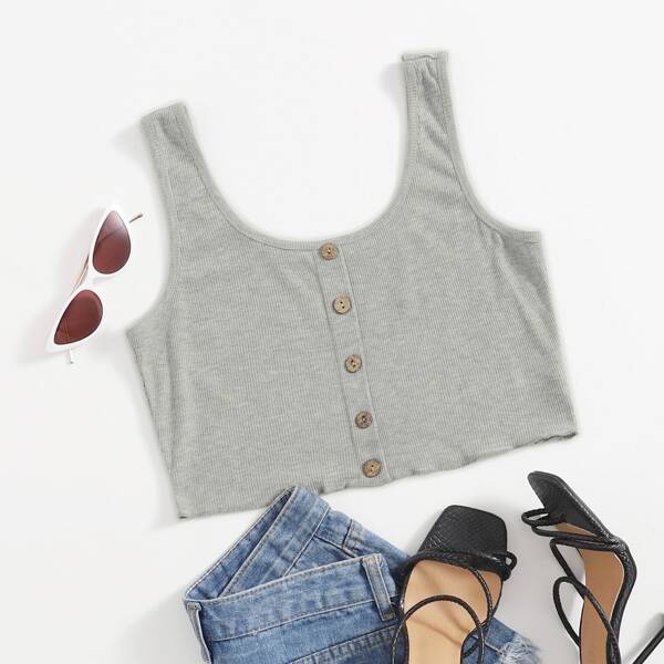 

Button Front Tank Top, Grey