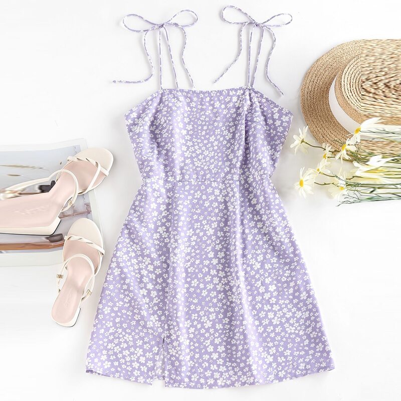 

Ditsy Floral Tie Shoulder Cami Dress, Lilac purple