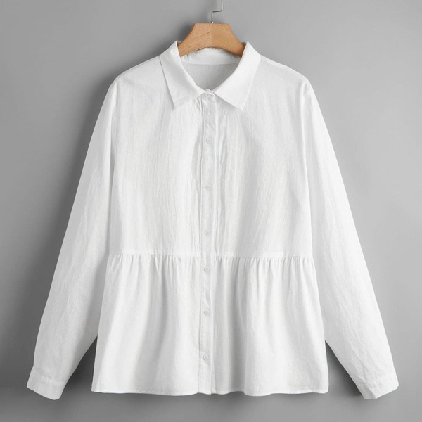 

Plus Solid Button Through Blouse, White