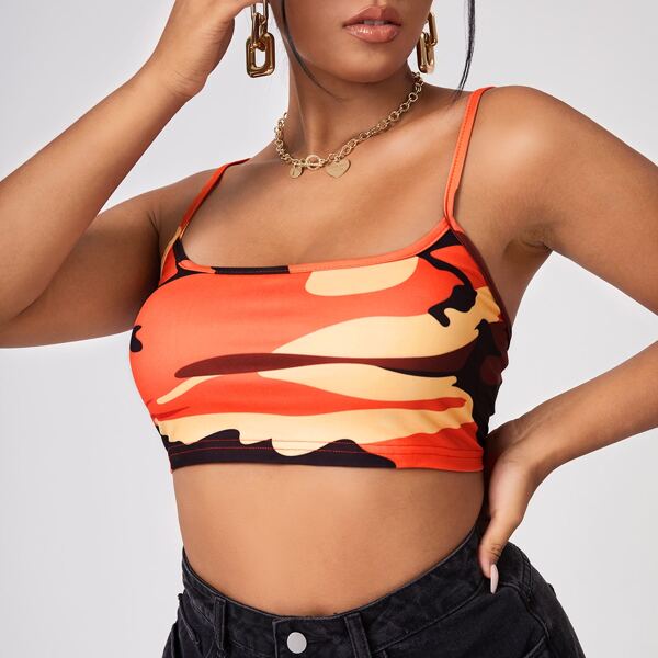 

Plus Camo Crop Cami Top, Multicolor