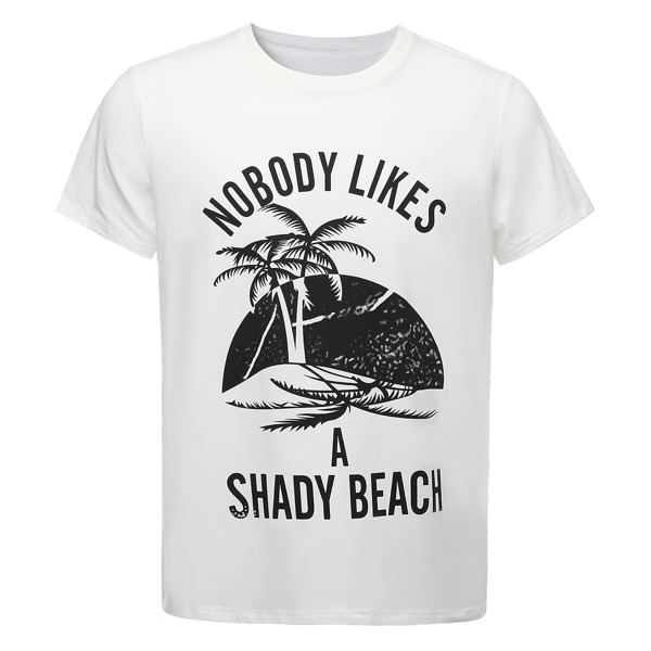 

Men Slogan & Tropical Print Tee, White