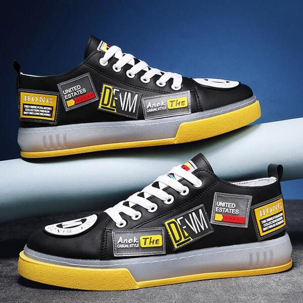 

Men Letter Graphic Skate Shoes, Black