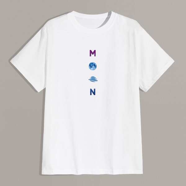 

Men Letter Graphic Round Neck Tee, White