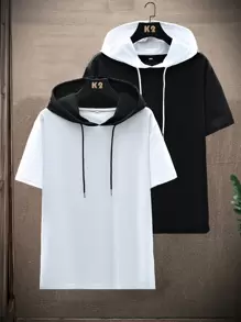 Manfinity Hypemode Men 2pcs Drawstring Hooded Tee, Short Sleeve Hoodie