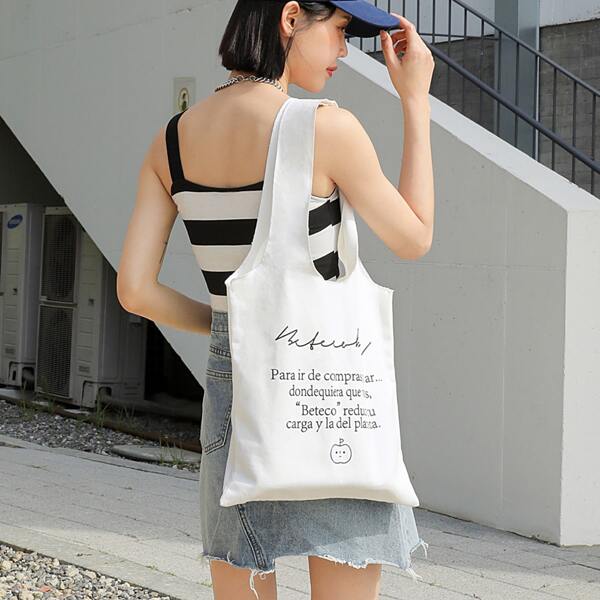 

Italian Letter Graphic Shopper Bag, White