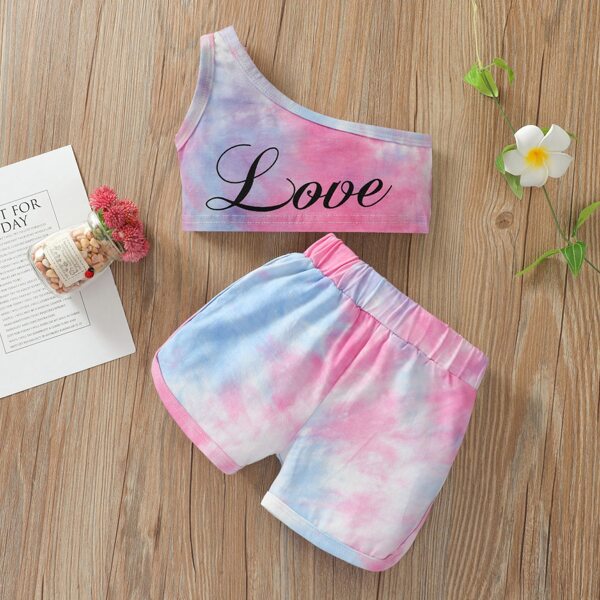 

Baby Girl Letter Tie Dye Tank Top & Shorts, Multicolor