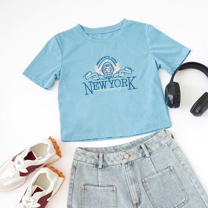 

Letter & Number Embroidered Tee, Blue